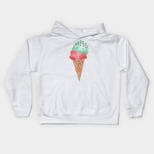 Mint strawberry ice cream cone Kids Hoodie